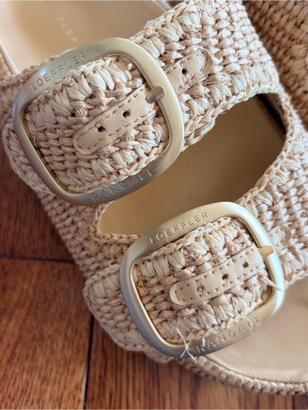 Loeffler Randall Natural Woven Double-Buckle Slide Sandals - Picture 7 of 9